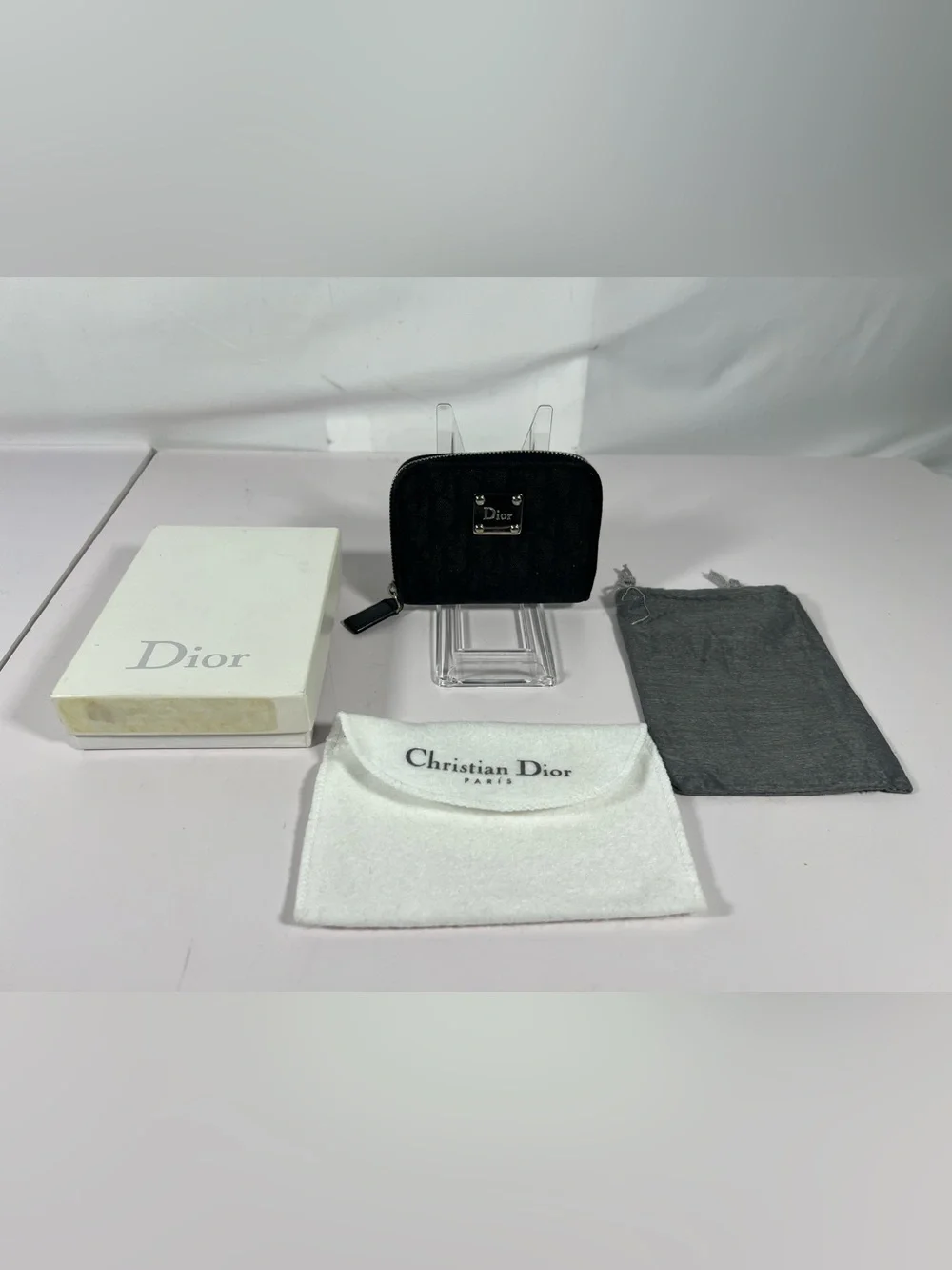 Christian Dior Trotter Zip Wallet Black Jacquard Coin Purse